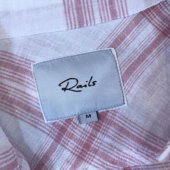 Rails Size M Medium Charli Linen Blend Plaid Button Down in White Rouge Sand - Picture 5 of 6